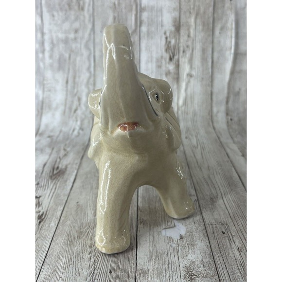 7” Elephant w/ Tusk Up Ceramic Statue Made in Brazil Figurine White - Picture 5 of 11